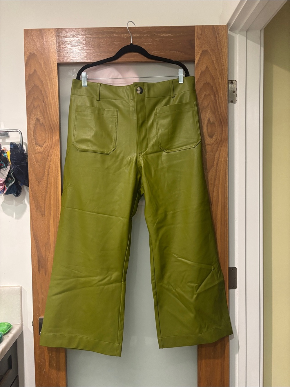 Anthropologie Maeve Colette Olive Green Faux Leather Wide-Leg Pants